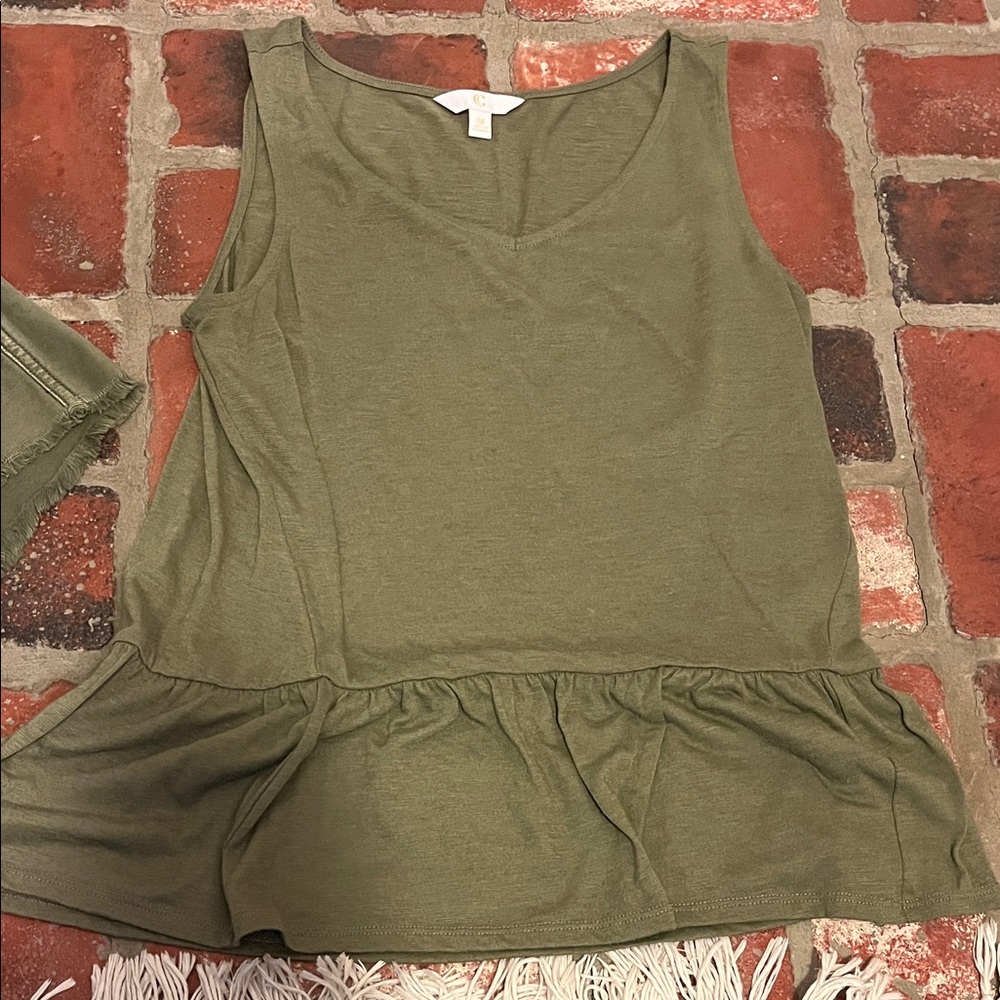 Charming Charlie Khaki Peplum Tank Top